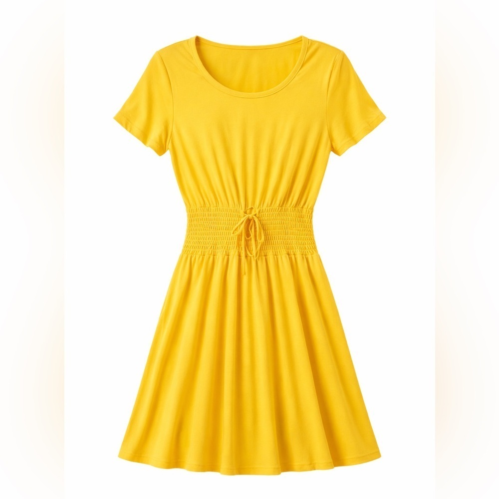New York & Company Mustard Yellow Smocked Waist Dress Small Flowy Summer Dress